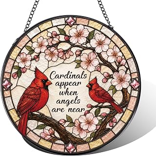 Cardinal Memorial Stained Glass Window Hanging Suncatcher 7.9 in