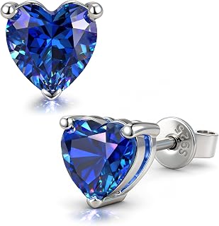 Certified 3.2CT Lab Grown Royal Blue Sapphire Heart Stud Earrings for Women