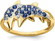 Sapphire Birthstone Two Dolphins Ring