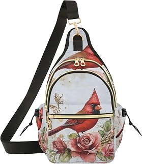 Crossbody Bag Beautiful Red Cardinal Roses Casual Shoulder Bag