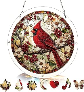 Red Cardinal Acrylic Sun Catcher, DIY Stained Glass Window Hanging Decor