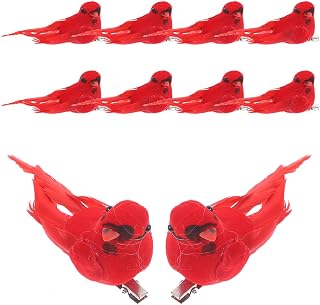 10pcs Christmas Cardinal Bird Clip on Ornament for Tree Decoration