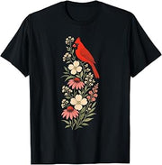 Bird Watching Northern Cardinal Wildflower Bouquet T-Shirt