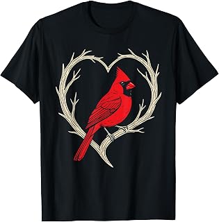 Bird Watching Northern Cardinal Heart Wreath Design T-Shirt
