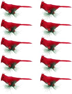10pcs Mini Red Cardinal Clip on Plastic Bird Ornament