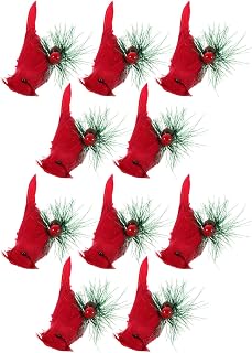 10pcs Artificial Red Cardinal Bird Ornament with Clip