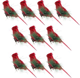 10pcs Artificial Red Cardinal Clip on Bird Ornament