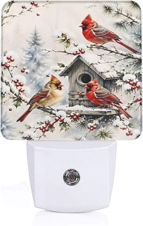 Winter Cardinals By Birdhouse with Snowy Berries Night Light