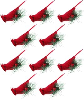 10pcs Artificial Red Cardinal Bird Ornament with Clip, Plastic