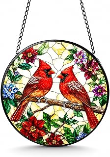 Stained Glass Bird Window Hanging Cardinal Birds Suncatcher Nature