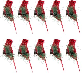 Cardinal Artificial Clip on Bird Ornament 10pcs Christmas