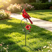 Red Cardinal Garden Stake, Metal Bird Yard Art Decoration (Style A)