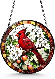 Red Cardinal Stained Glass Suncatcher Bird Window Hanging Garden