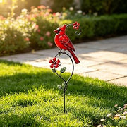 Red Cardinal Garden Stake, Metal Bird Yard Art Decoration (Style D)