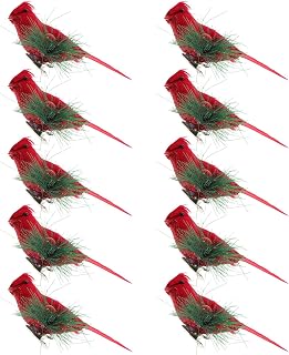 Artificial Red Cardinal Bird Ornament with Clip 10pcs