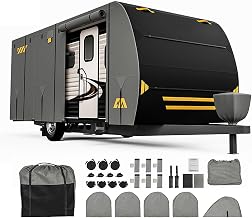 Custom 420D Travel Trailer Cover for Prime Time Avenger 32BHS 2015-2018, Full Coverage RV Camper Cover, Heavy Duty Outdoor Storage Cover with Windproof Straps