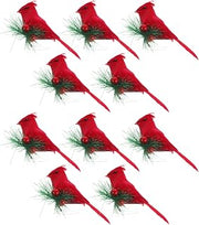 10pcs Mini Red Cardinal Plastic Figurine Ornament with Clip