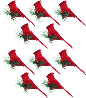 10pcs Mini Red Cardinal Plastic Figurine Ornament with Clip