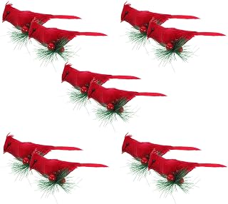 10pcs Artificial Cardinal Clip on Bird Ornament