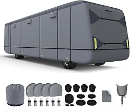 Class A RV Cover for Newell Coach P50 Mid Entry 2017–2027, 420D Oxford Waterproof Camper Cover with Secure Straps, Access Panels, 8 Air Vents & 4 Tire Covers