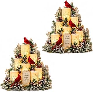 Cardinal Memorial LED Centerpiece with red bird, sympathy memory light