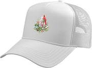 Winter Birds Cardinal Chickadee Nuthatch Titmouse Trucker Hat with Adjustable Mesh Back