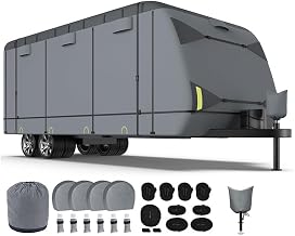 Travel Trailer Cover for Prime Time Avenger 32BHS 2013 2014 2015, Camper Trailer Cover with Reinforced Stitching, Adjustable Straps and Breathable Design