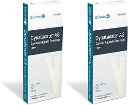 Dynarex Dürma+ DynaGinate™ AG Silver Calcium Alginate Dressing, Sterile, Gel Forming, Highly Absorbent, Provides Recovery Support, 1/4" x 12", 5 per Box (Pack of 2)