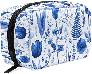 Flowers Sapphire Blue Makeup Bag Small Cosmetic Pouch Make Up Bags for Purse Travel