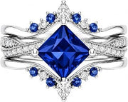 3PCS Princess Cut Sapphire Wedding Ring Set Infinity Twist Bridal Ring Set