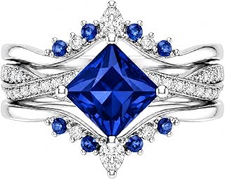3PCS Princess Cut Sapphire Wedding Ring Set Infinity Twist Bridal Ring Set