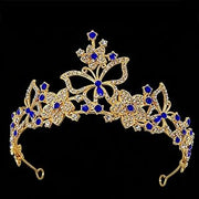 Korean-style bridal crystal and rhinestone alloy crown headpiece (HG-425 gold + sapphire blue)