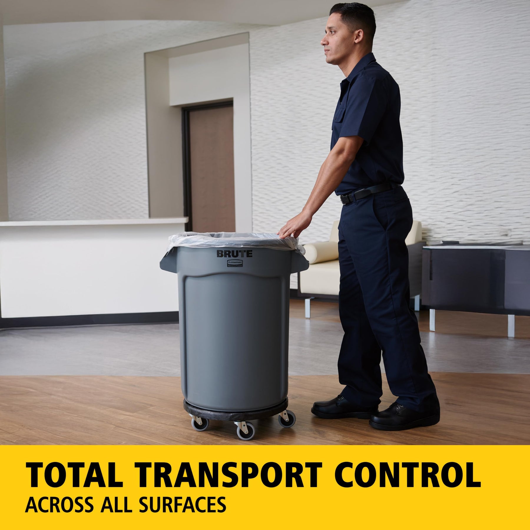 Rubbermaid Commercial Products BRUTE Dolly Black Fits 20 gallon, 32 gallon, 44 gallon, and 55 gallon BRUTE Containers, for Restaurants/Back of House/Offices/Warehouses/Airports/Commercial Environments view 3