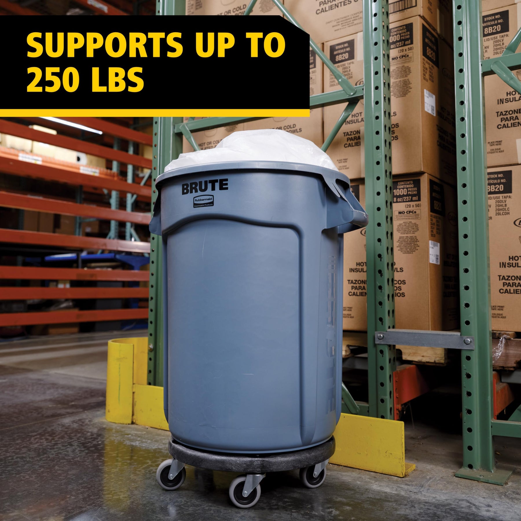 Rubbermaid Commercial Products BRUTE Dolly Black Fits 20 gallon, 32 gallon, 44 gallon, and 55 gallon BRUTE Containers, for Restaurants/Back of House/Offices/Warehouses/Airports/Commercial Environments view 7