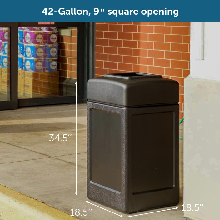 Commercial Zone 732101 Open-Top Indoor/Outdoor Square 42 Gallon Large Waste Trash Container Bin, Black view 2