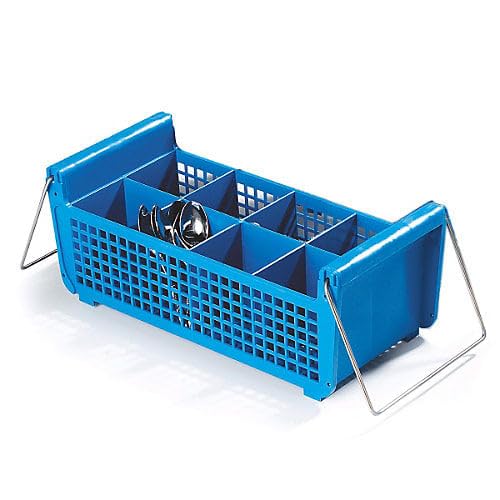 Carlisle FoodService Products Perma-Sil Polypropylene Flatware Basket – Commercial Flatware Organizer with Handles – Dishwasher Rack Accessory, 8 Compartments, Blue view 2