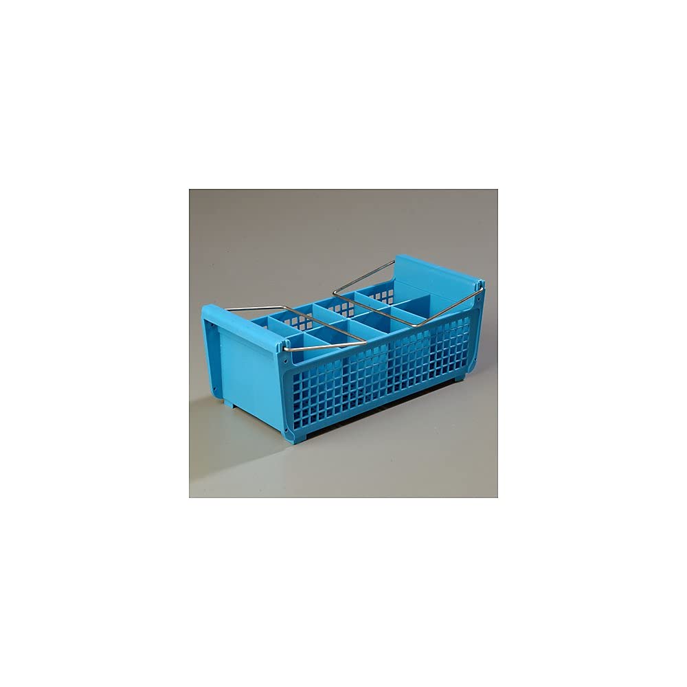 Carlisle FoodService Products Perma-Sil Polypropylene Flatware Basket – Commercial Flatware Organizer with Handles – Dishwasher Rack Accessory, 8 Compartments, Blue view 3