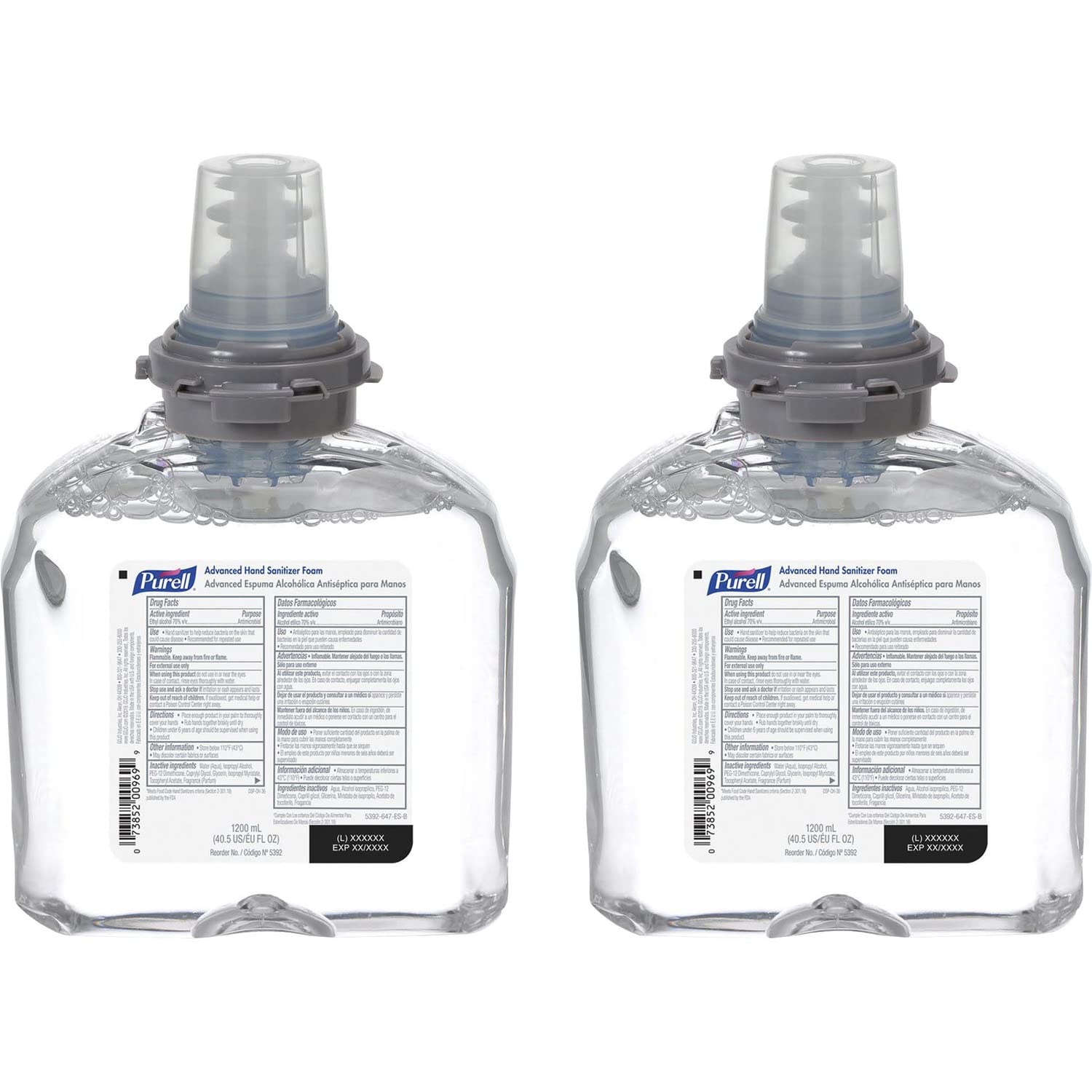 Purell Advanced Hand Sanitizer Foam, Clean Scent, 1200 mL Hand Sanitizer Foam Refill for Purell TFX Touch-Free Dispenser (Pack of 2) - 5392-02
