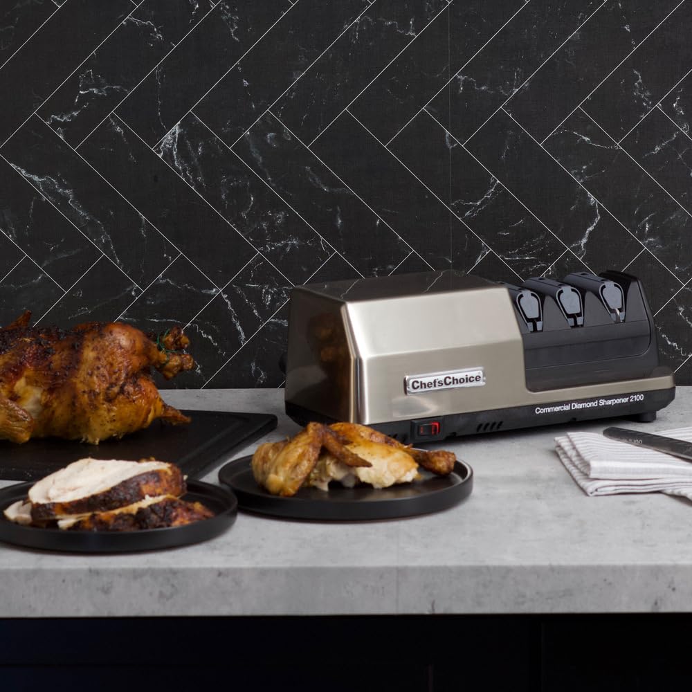 Chef'sChoice Professional Commercial Electric Knife Sharpener Edge Select With 20-Degree Sharpening Module 100-Percent Diamond Abrasives And Precision Angle Guides NSF Approved, 3-Stage, Silver view 4