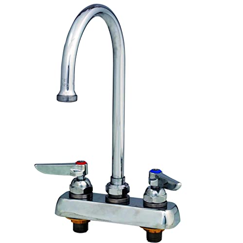 T&S Brass, B-1141, Deck Mounted Workboard Faucet with 4" Centers, 6" Swivel Gooseneck, 2.2 GPM Aerator and Lever Handles, Chrome view 2