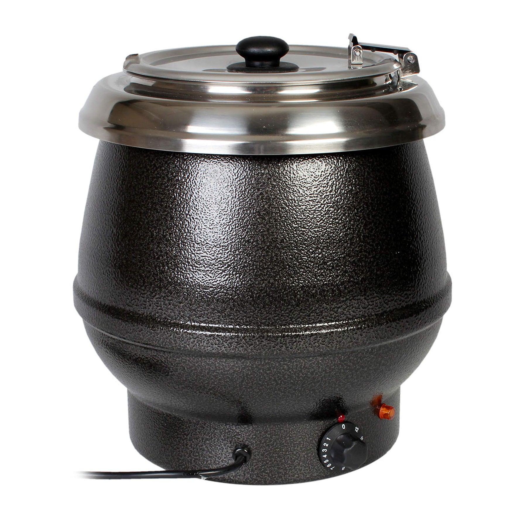 Thunder Group SEJ30000TW Soup Warmer, 10 Quart, hinged lid, Adjustable Temp Control, Stainless Steel Interior and Collar, Aluminum Body, epoxy Coated, Black, 600 watt, 110-120