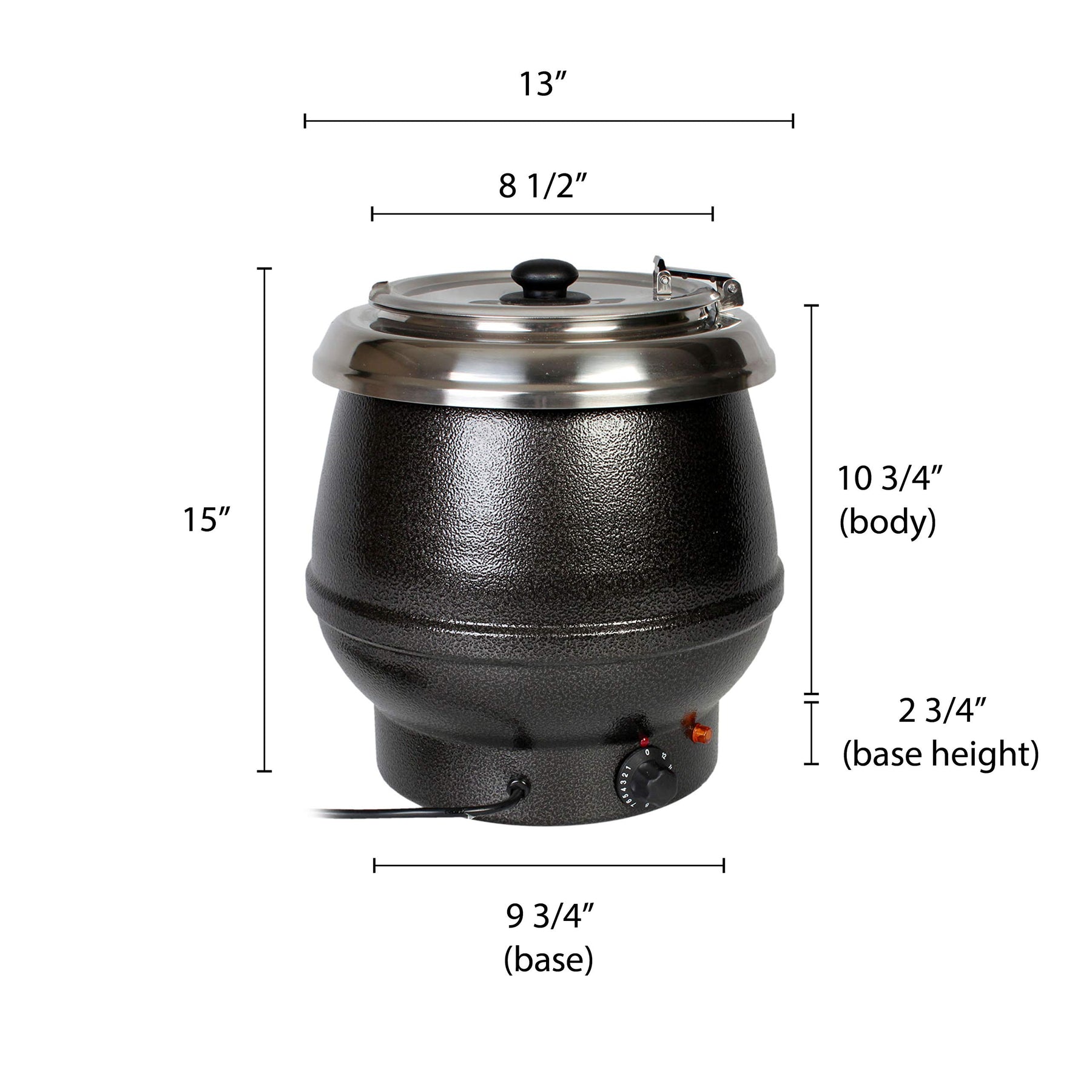 Thunder Group SEJ30000TW Soup Warmer, 10 Quart, hinged lid, Adjustable Temp Control, Stainless Steel Interior and Collar, Aluminum Body, epoxy Coated, Black, 600 watt, 110-120 view 2