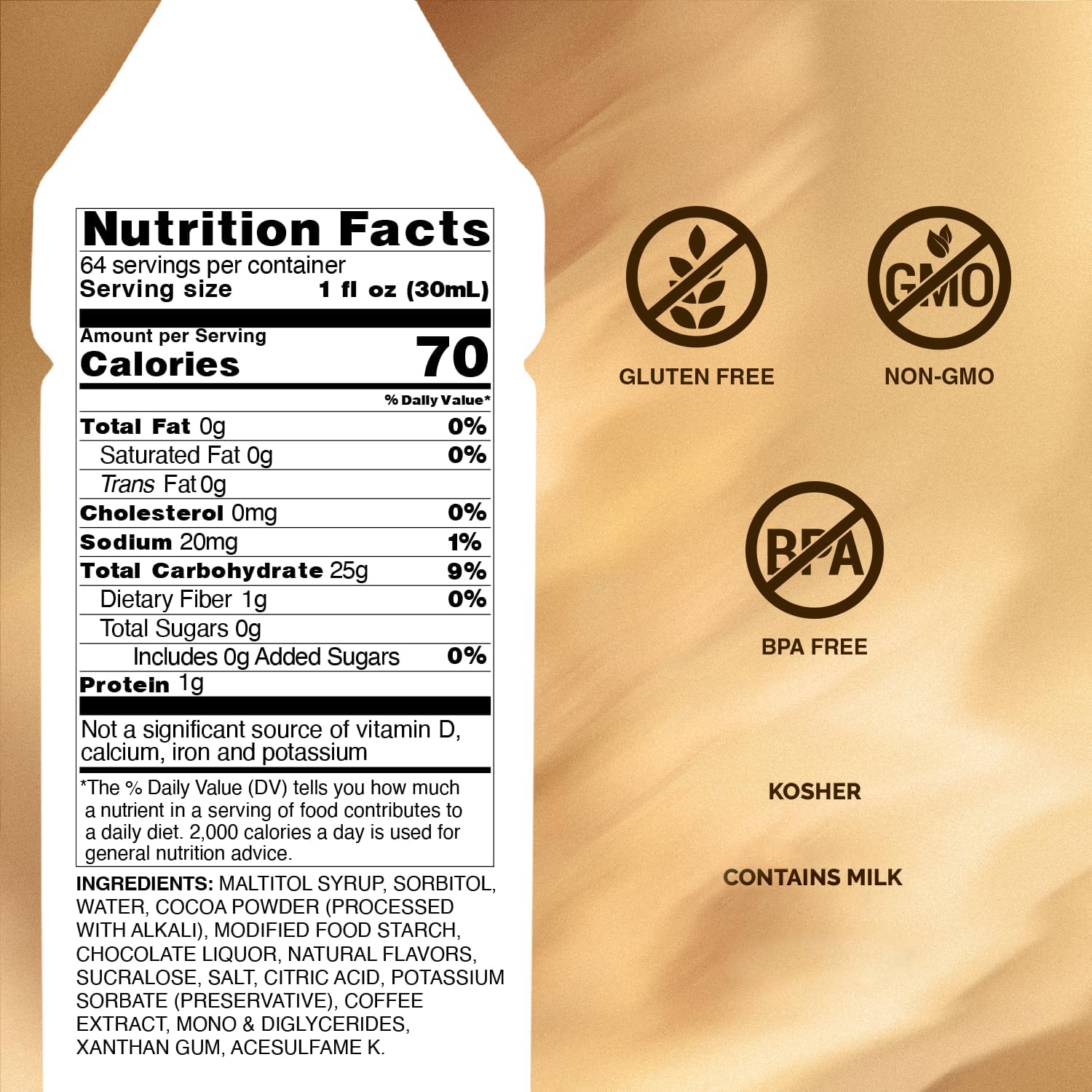 Monin - Sugar Free Dark Chocolate Sauce, Velvety and Rich, Great for Desserts, Coffee, and Snacks, Gluten-Free (64 Ounce) view 2