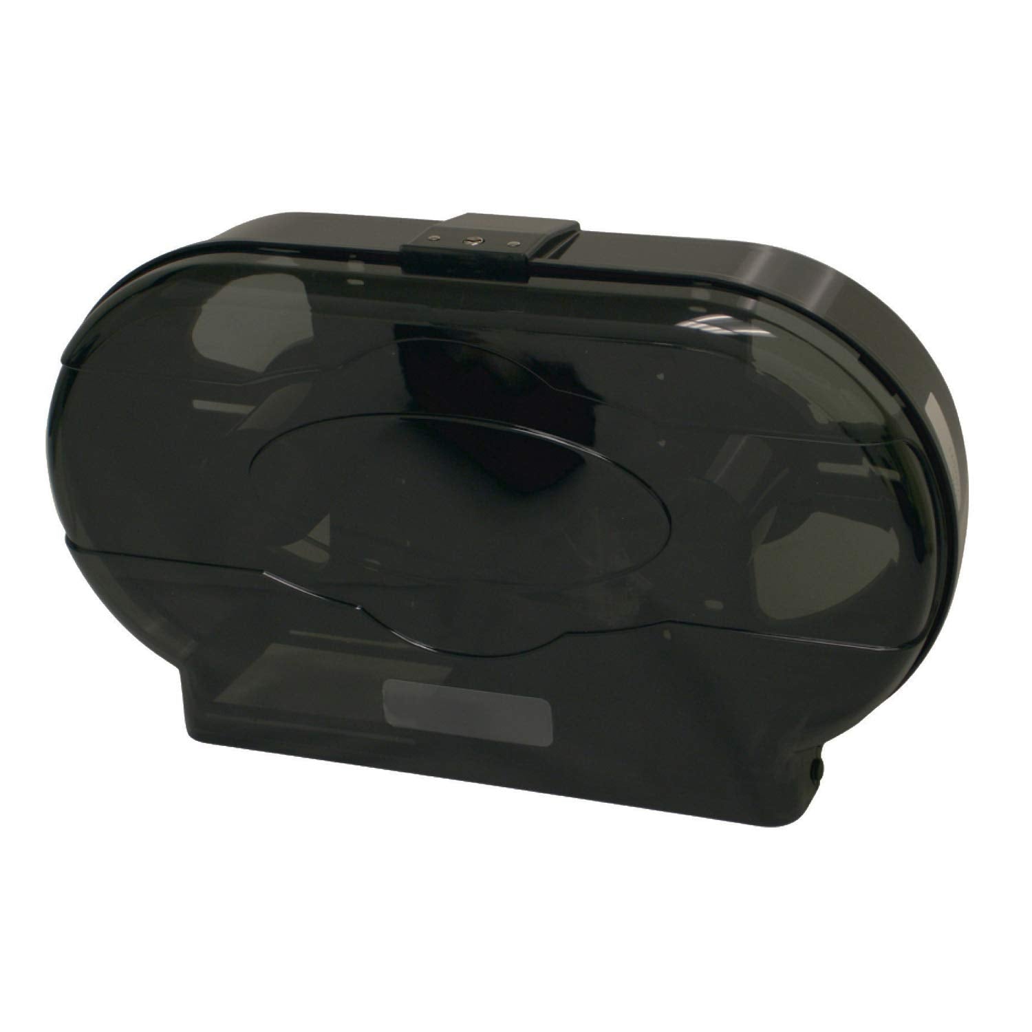 Thunder Group PLRPD396 Jumbo Twin Tissue Dispenser, 19" x 5" x 12-1/4", Full-Swing Replaceable Cover, Key-Lock, Holds up to (2) 9" Dia. Rolls, Plastic, tranparent