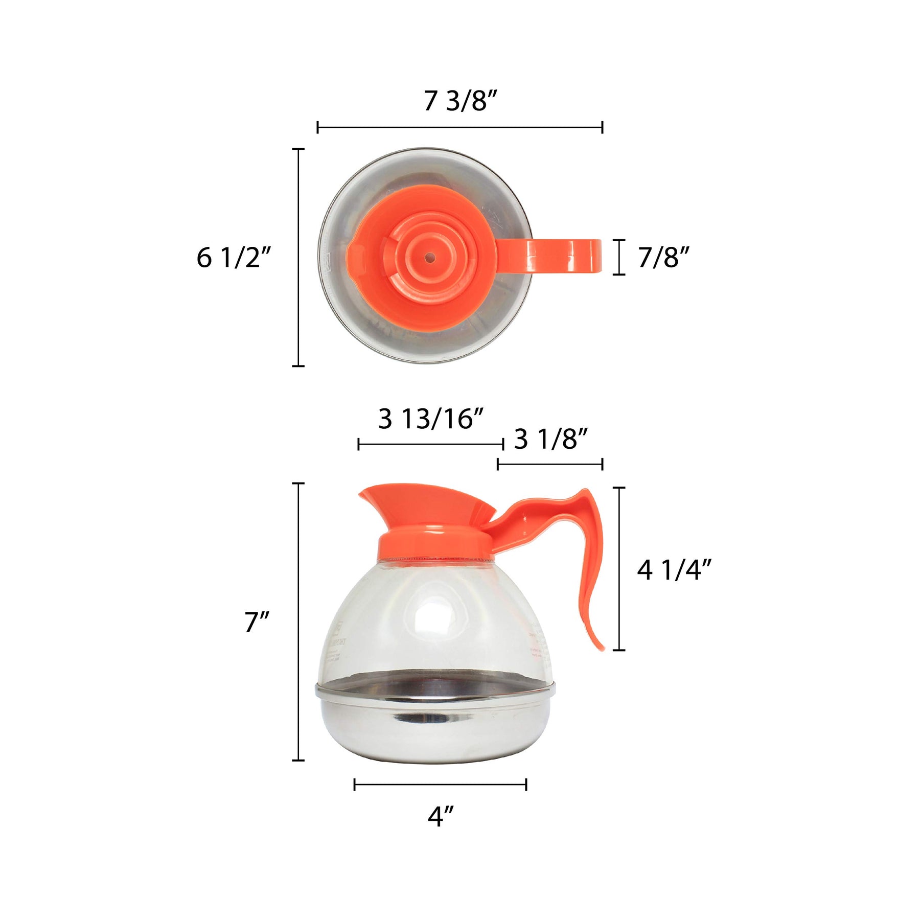 Thunder Group PLCD064D Coffee Decanter, 64 oz. Capacity, Durable Plastic Handle/top, Decaf, Break-Resistant, Polycarbonate Body, Stainless Steel Base, Orange view 2