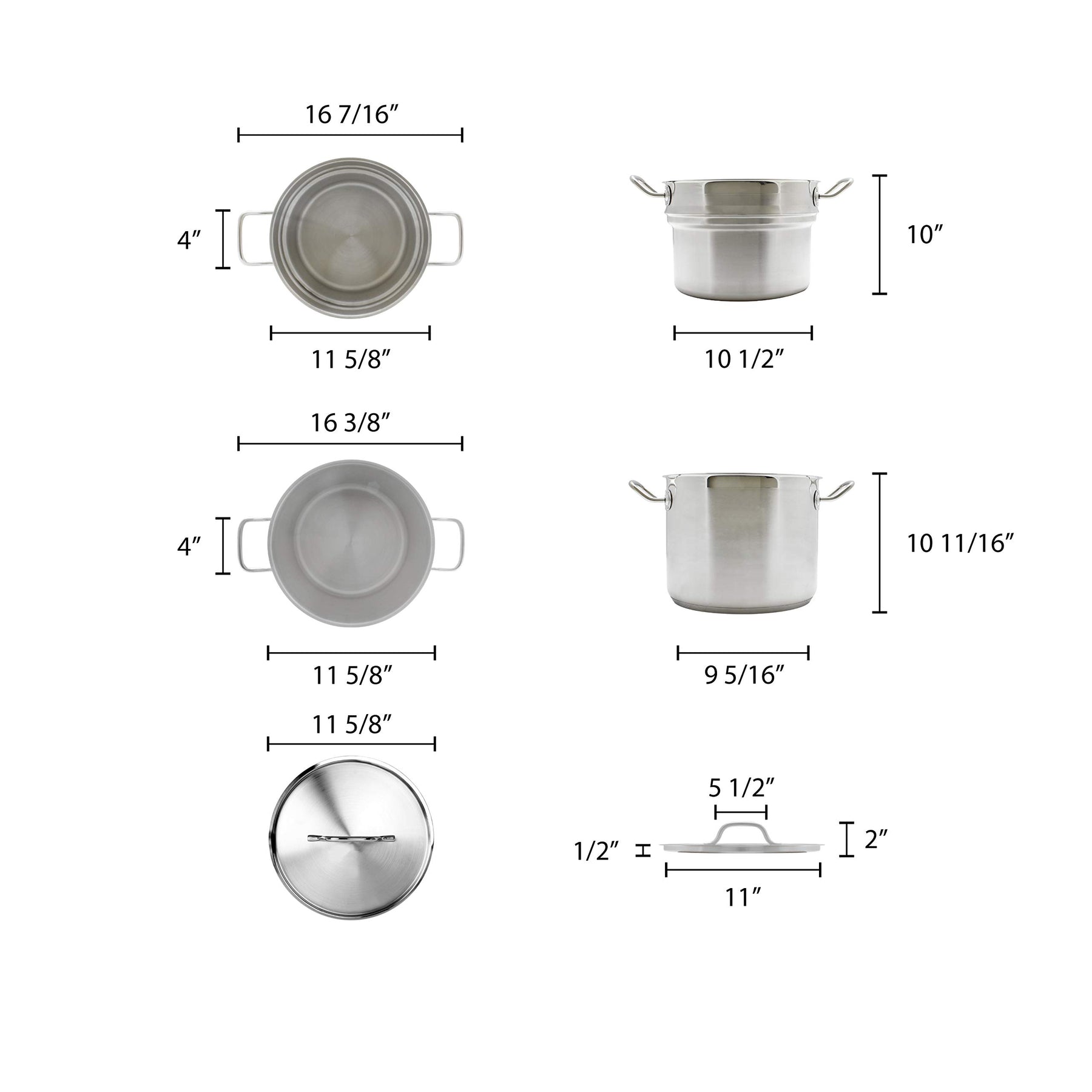 Thunder Group 16 quart 18/8 stainless steel double boiler (3 pcs set), comes in each view 2