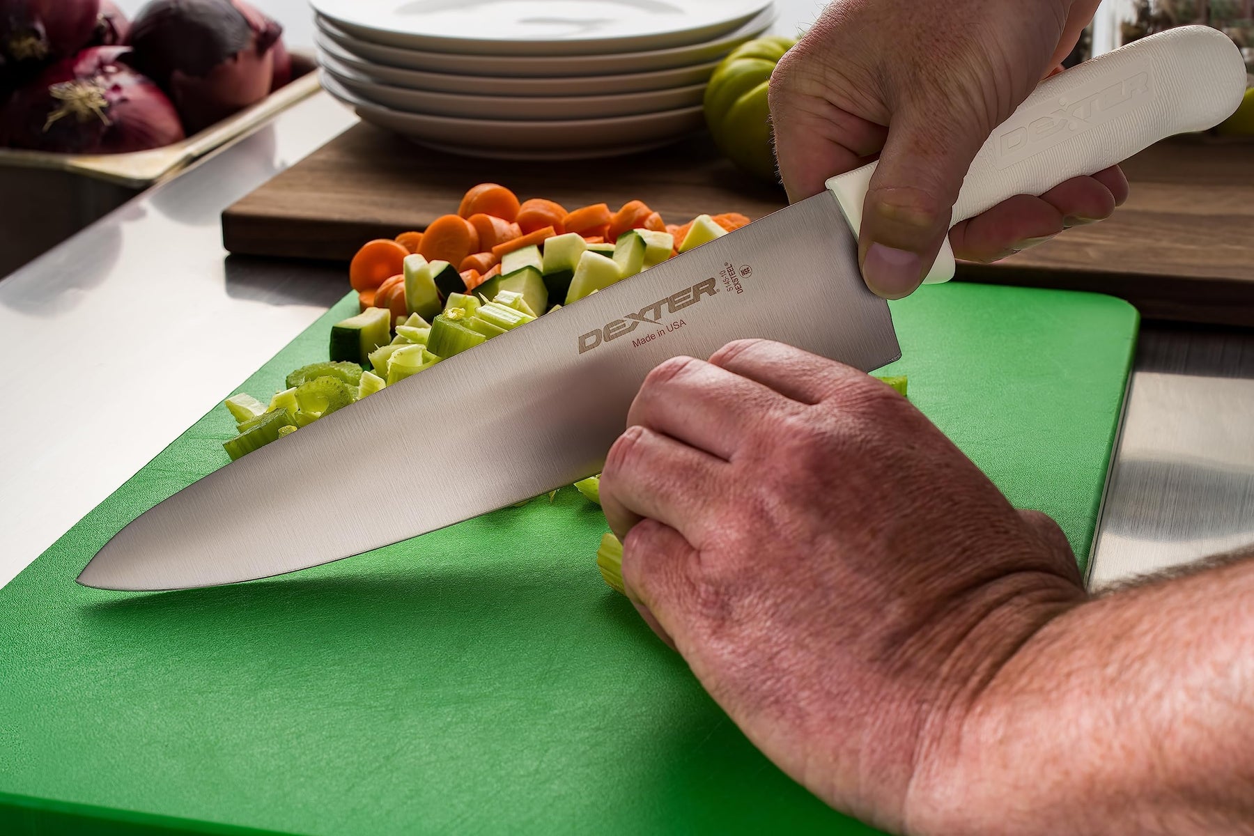 Dexter-Russell S145-10PCP 10-Inch Chef’s Knife, Sani-Safe Series Professional Kitchen Knife, High-Carbon Stainless Steel DEXSTEEL Blade, Textured White Polypropylene Handle, Heavy-Duty Chef Knife view 2