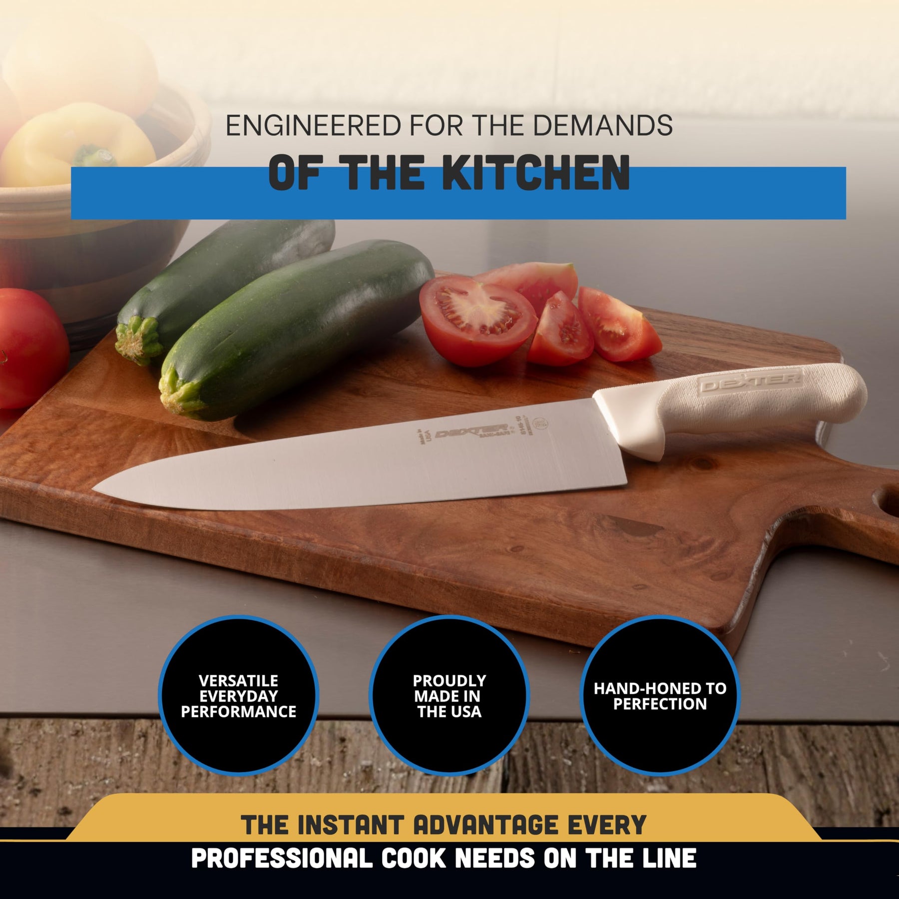 Dexter-Russell S145-10PCP 10-Inch Chef’s Knife, Sani-Safe Series Professional Kitchen Knife, High-Carbon Stainless Steel DEXSTEEL Blade, Textured White Polypropylene Handle, Heavy-Duty Chef Knife view 4