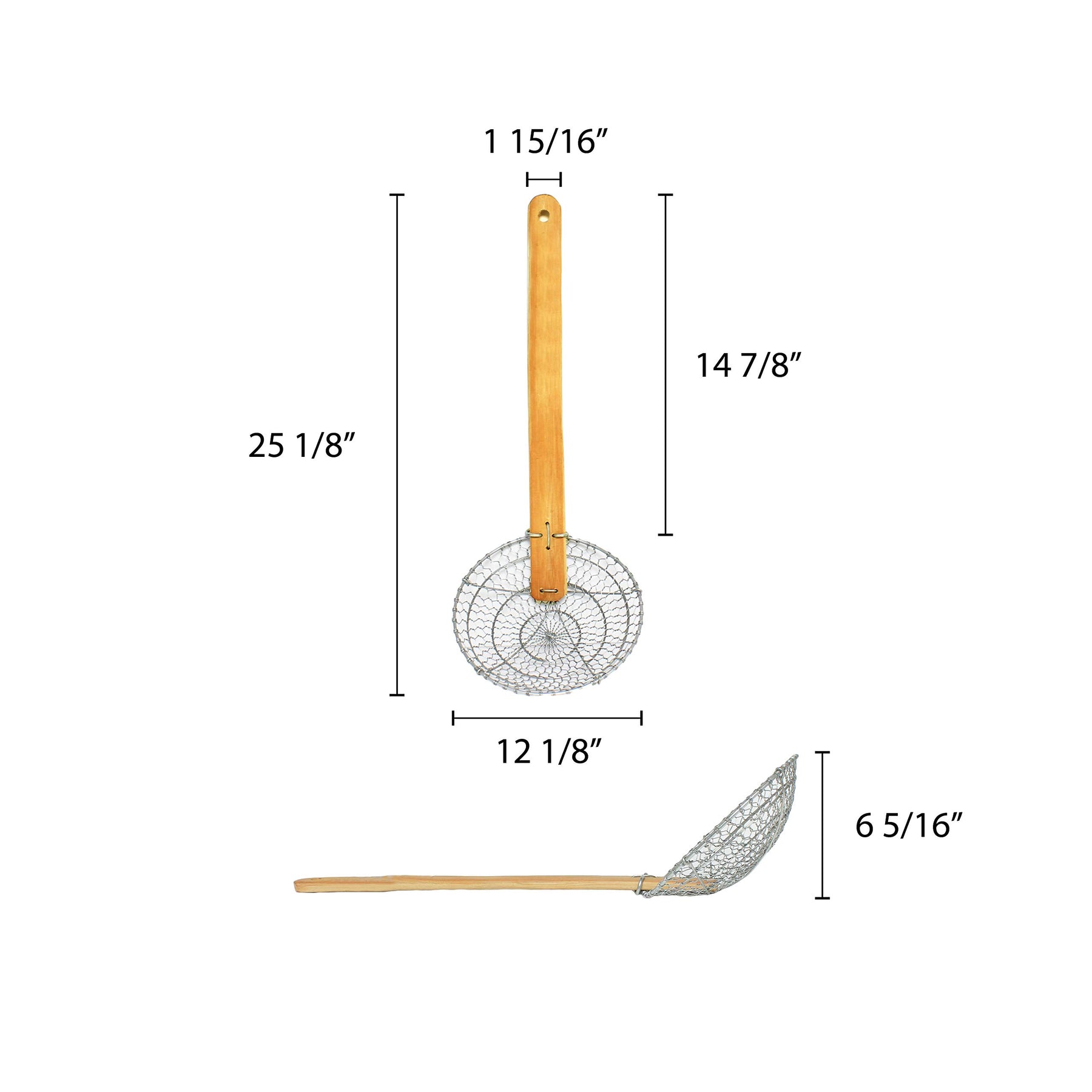 Thunder Group Galvanized Bamboo Handled Skimmer, 12-Inch, Coarse Mesh view 2