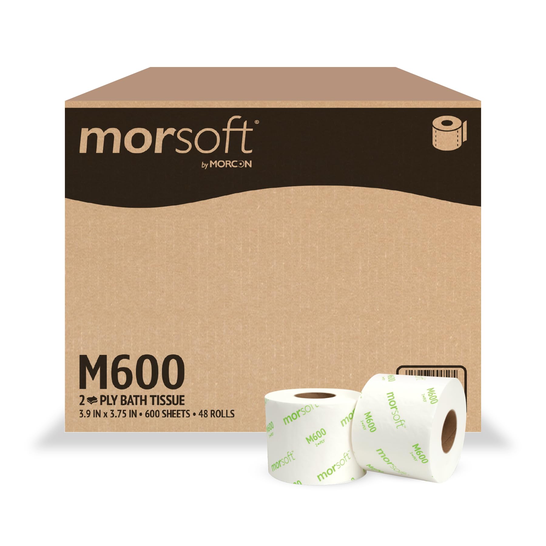 Morsoft by Morcon M600 Bath Tissue, 2-Ply, 3.9 x 3.75in., 600 sheets per roll, 48 Count